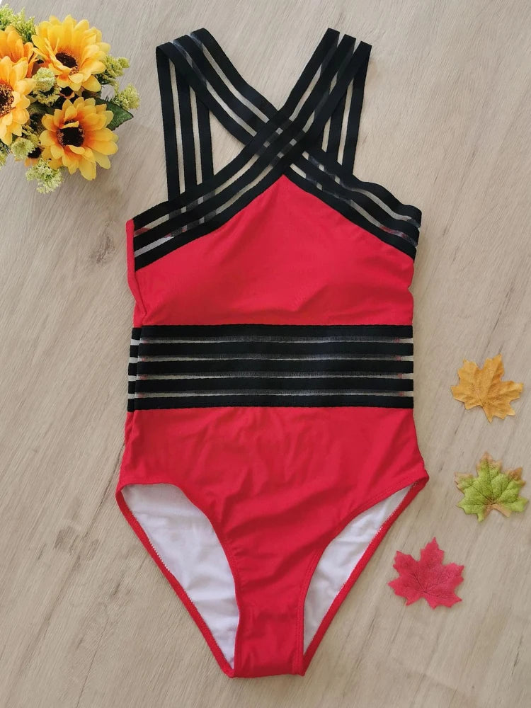 Monokini Swimwears - Criss-Cross Mesh High-Neck Monokini for Water Sports