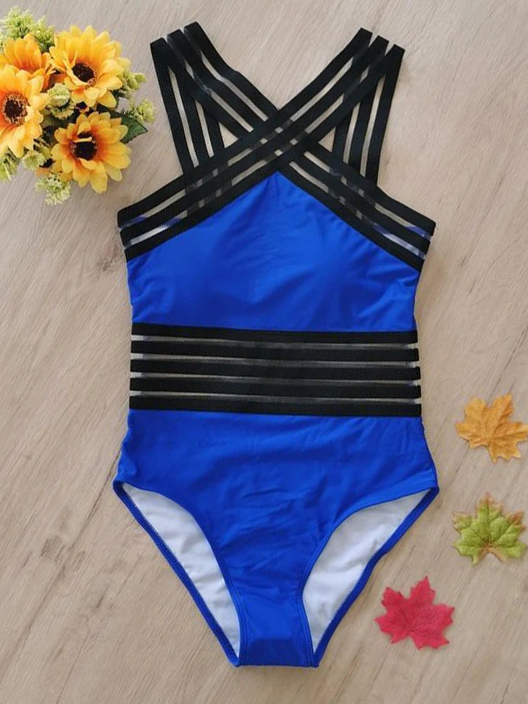 Monokini Swimwears - Criss-Cross Mesh High-Neck Monokini for Water Sports