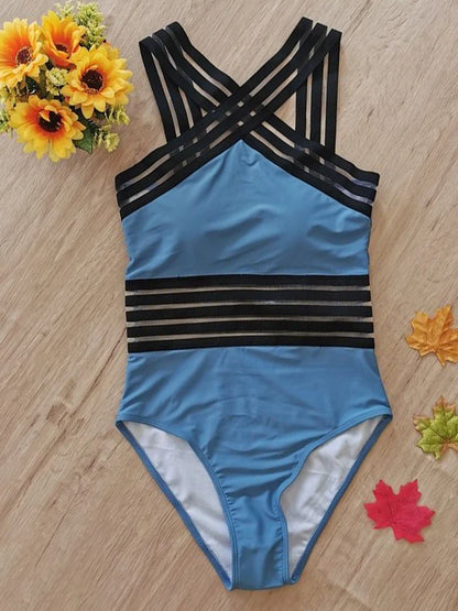 Monokini Swimwears - Criss-Cross Mesh High-Neck Monokini for Water Sports