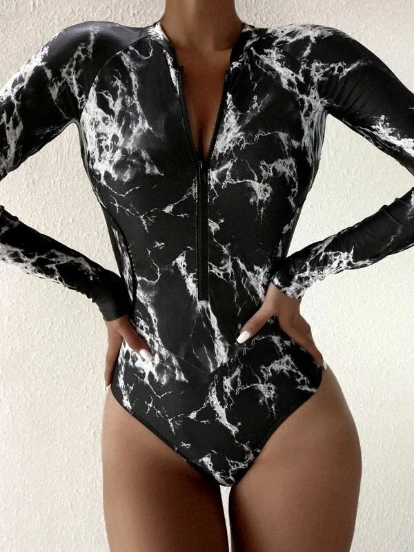 Monokini Swimwears - Leopard Print Protective One-Piece Swimwear Rash Guard for Women