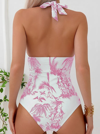 Monokini Swimwears - Palms Print Halter Monokini Magic