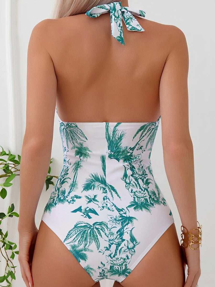 Monokini Swimwears - Palms Print Halter Monokini Magic