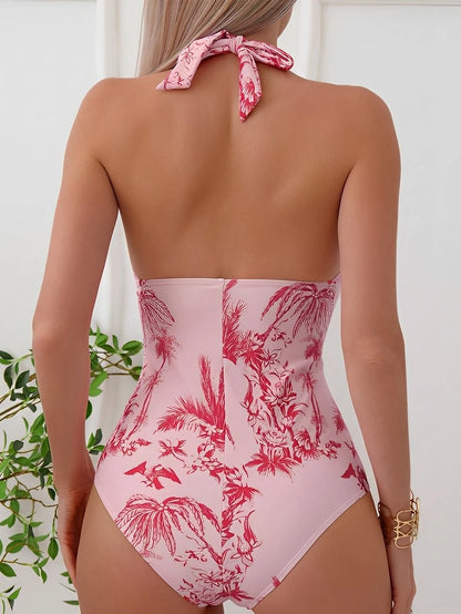 Monokini Swimwears - Palms Print Halter Monokini Magic