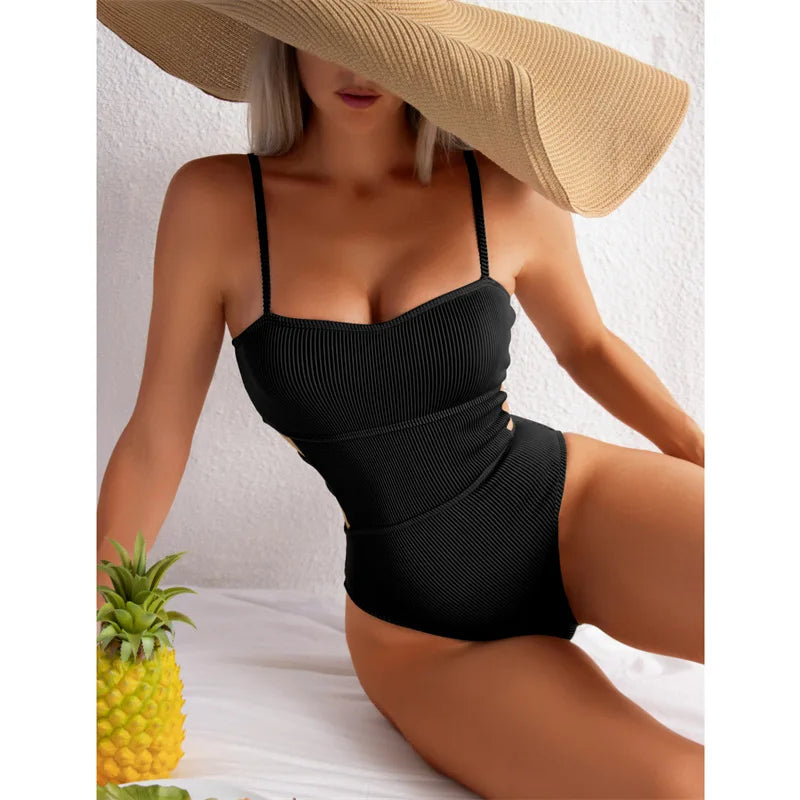 Monokini Swimwears - Trendy Ribbed Cut-Out Monokini for Beach & Pool