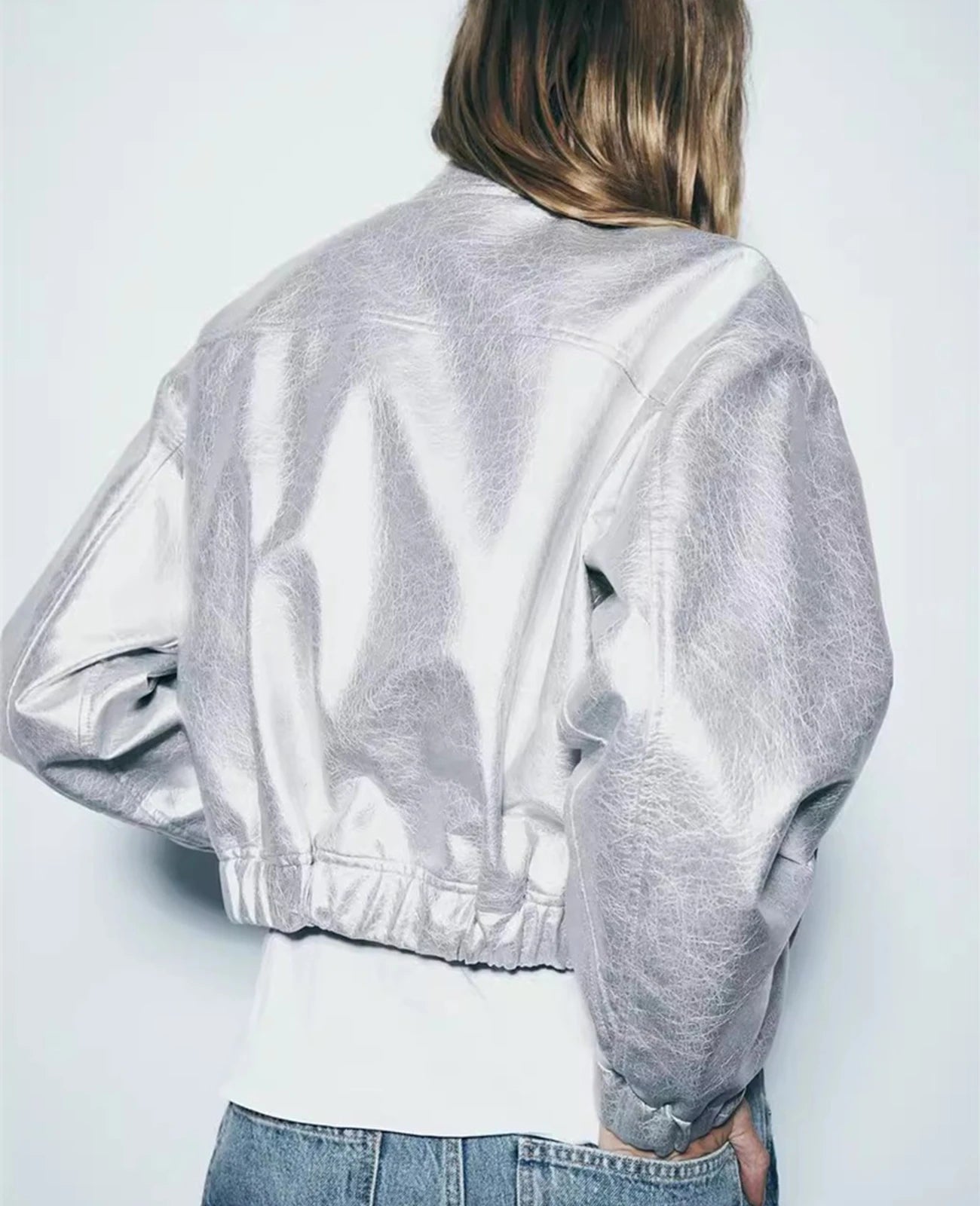 Moto Jackets - Metallic Bomber Silver Pilot Jacket