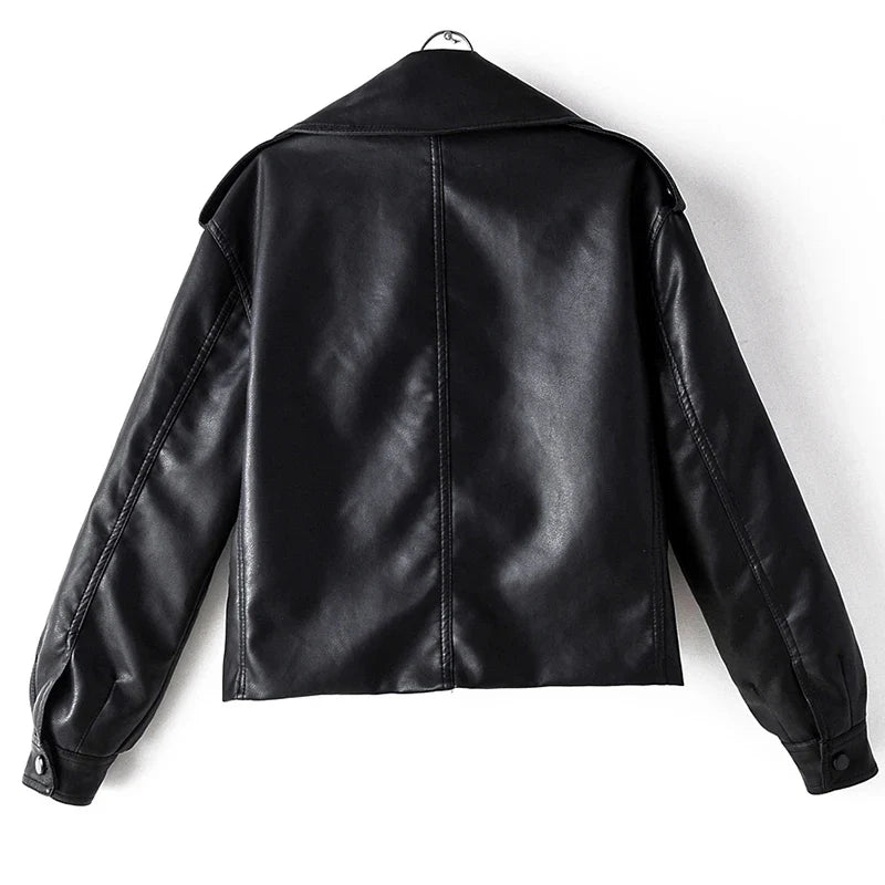 Moto Jackets- Must-Have Cropped Biker Leather Jacket for Women- - Chuzko Women Clothing