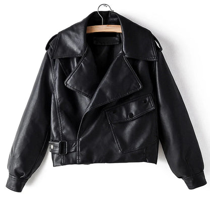 Moto Jackets- Must-Have Cropped Biker Leather Jacket for Women- black- Chuzko Women Clothing