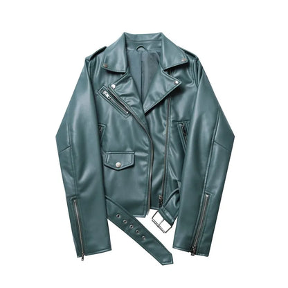 Moto Jackets- Women Faux Leather Biker Jacket- Light green- Pekosa Women Fashion