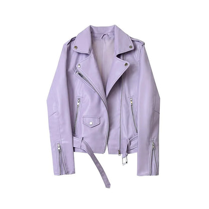 Moto Jackets- Women Faux Leather Biker Jacket- Lavender- Pekosa Women Fashion