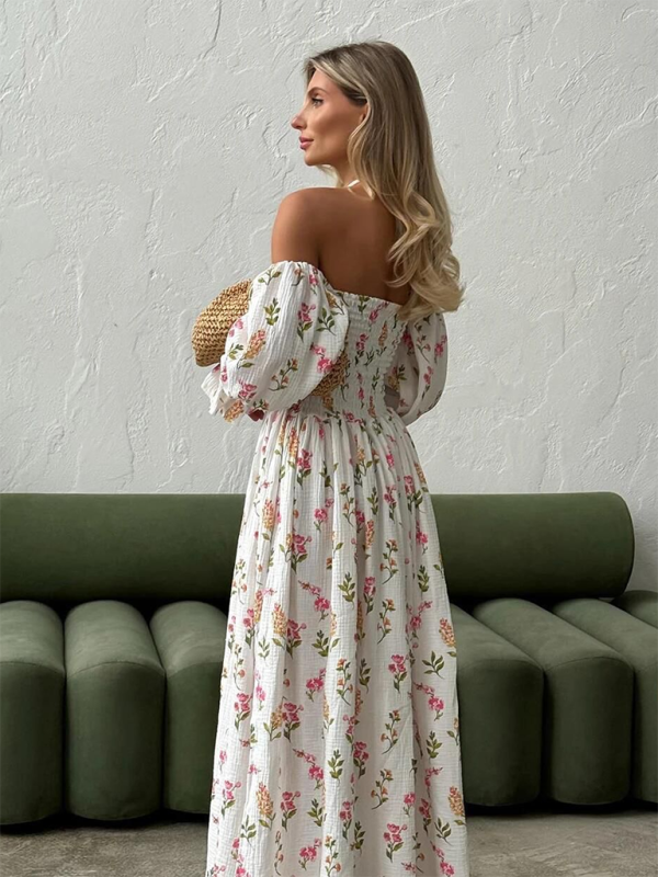 Off Shoulder Dress- Off shoulder Long sleeve Smoke Midi dress