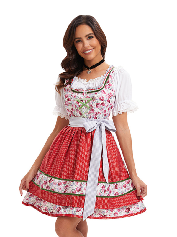 Oktoberfest Dress - Oktoberfest Floral German Beer Maid Traditional Dress