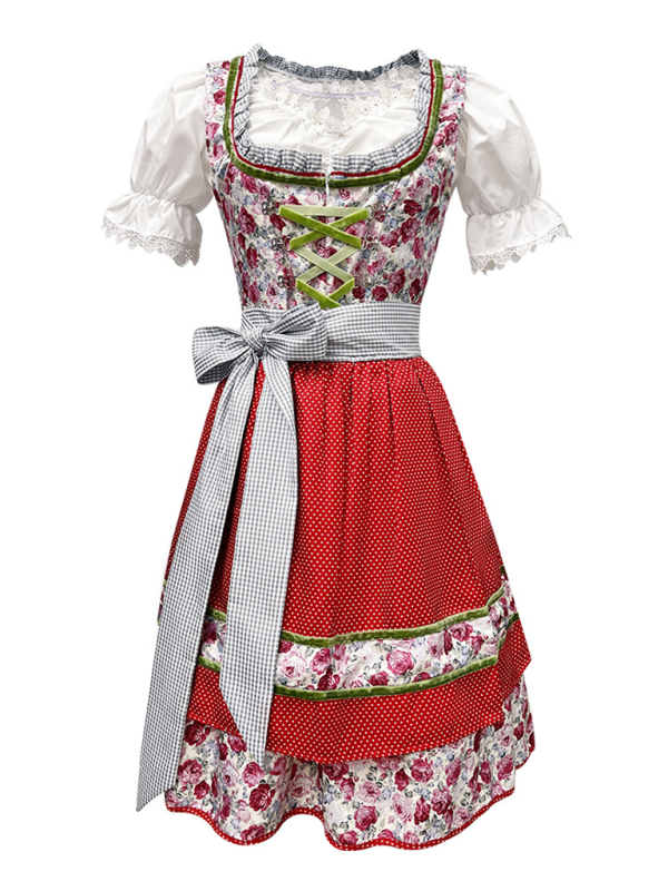 Oktoberfest Dress - Oktoberfest Floral German Beer Maid Traditional Dress