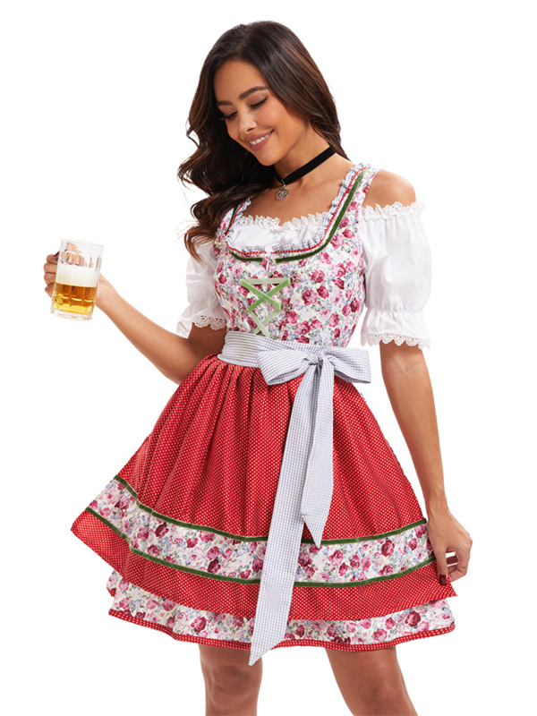 Oktoberfest Dress - Oktoberfest Floral German Beer Maid Traditional Dress