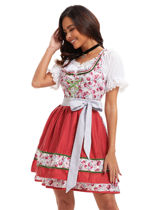 Oktoberfest Dress - Oktoberfest Floral German Beer Maid Traditional Dress