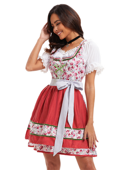 Oktoberfest Dress - Oktoberfest Floral German Beer Maid Traditional Dress