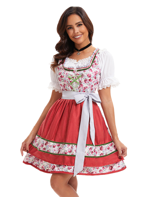 Oktoberfest Dress - Oktoberfest Floral German Beer Maid Traditional Dress