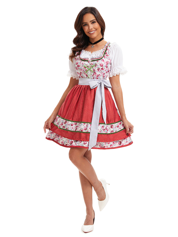 Oktoberfest Dress - Oktoberfest Floral German Beer Maid Traditional Dress