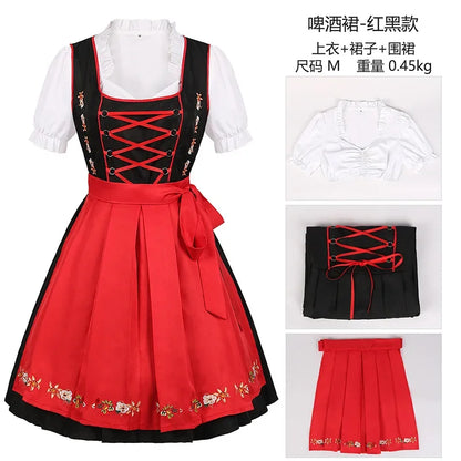 Oktoberfest Dresses- Women Authentic Bavarian Costume Dirndl for Oktoberfest- redblack- Chuzko Women Clothing