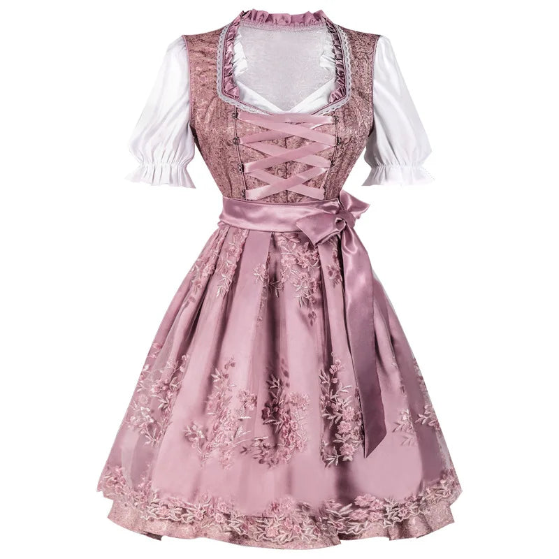 Oktoberfest Dresses- Women Traditional Oktoberfest Dirndl Dress for Costume Events- Pink- Chuzko Women Clothing