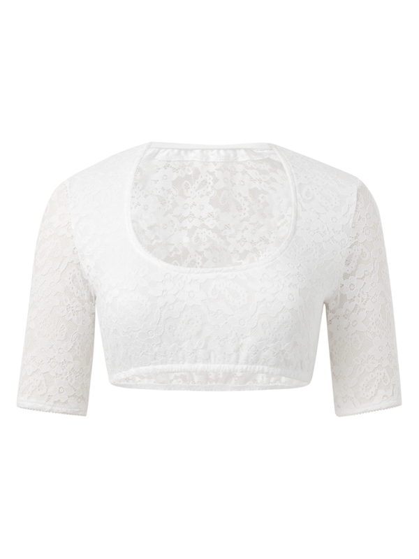 Oktoberfest Tops - Romantic Festive Lace Crop Blouse