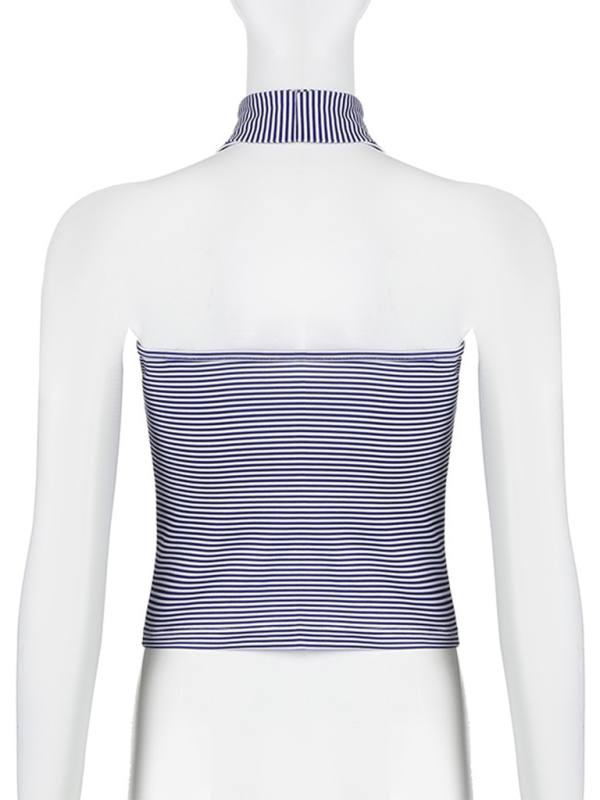 One-shoulder Tops - Striped One-Shoulder Choker Top