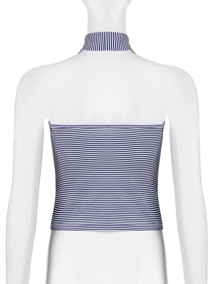 One-shoulder Tops - Striped One-Shoulder Choker Top