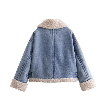 Outerwear- Women's Winter Fleece-Lined Denim Jacket- - Pekosa Women Fashion