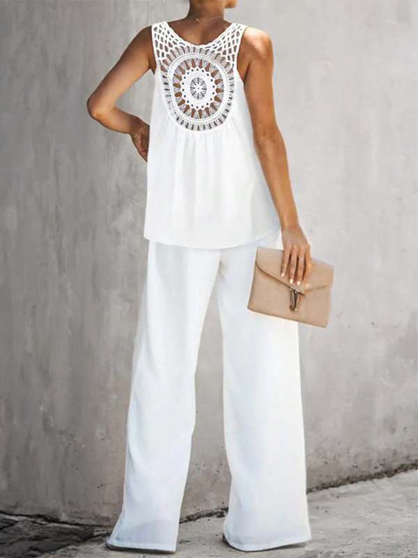 Embroidered Back Sleeveless Top & Pants Set for Women