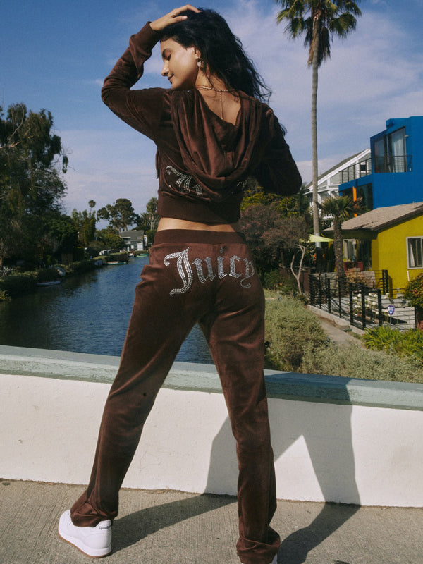 Outfit Set - Velvet 2 Piece Tracksuit Hoodie & Velour Flared Pants