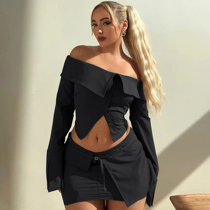 Outfit Sets - Asymmetrical Off-Shoulder Top and Mini Skirt Set for Runway