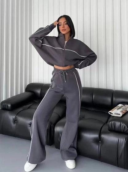 Outfit Sets - Athleisure Sweat 2-Piece Set Sweatshirt & Lounge Pants