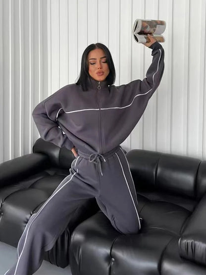 Outfit Sets - Athleisure Sweat 2-Piece Set Sweatshirt & Lounge Pants