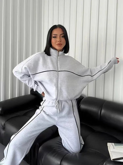 Outfit Sets - Athleisure Sweat 2-Piece Set Sweatshirt & Lounge Pants