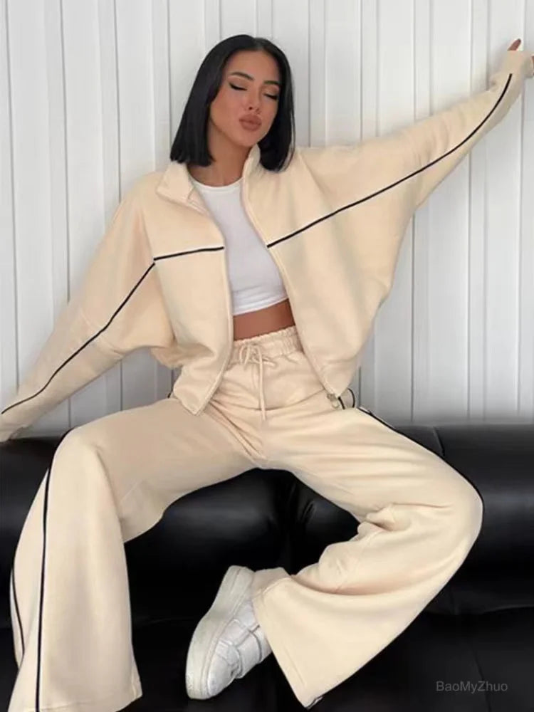 Outfit Sets - Athleisure Sweat 2-Piece Set Sweatshirt & Lounge Pants