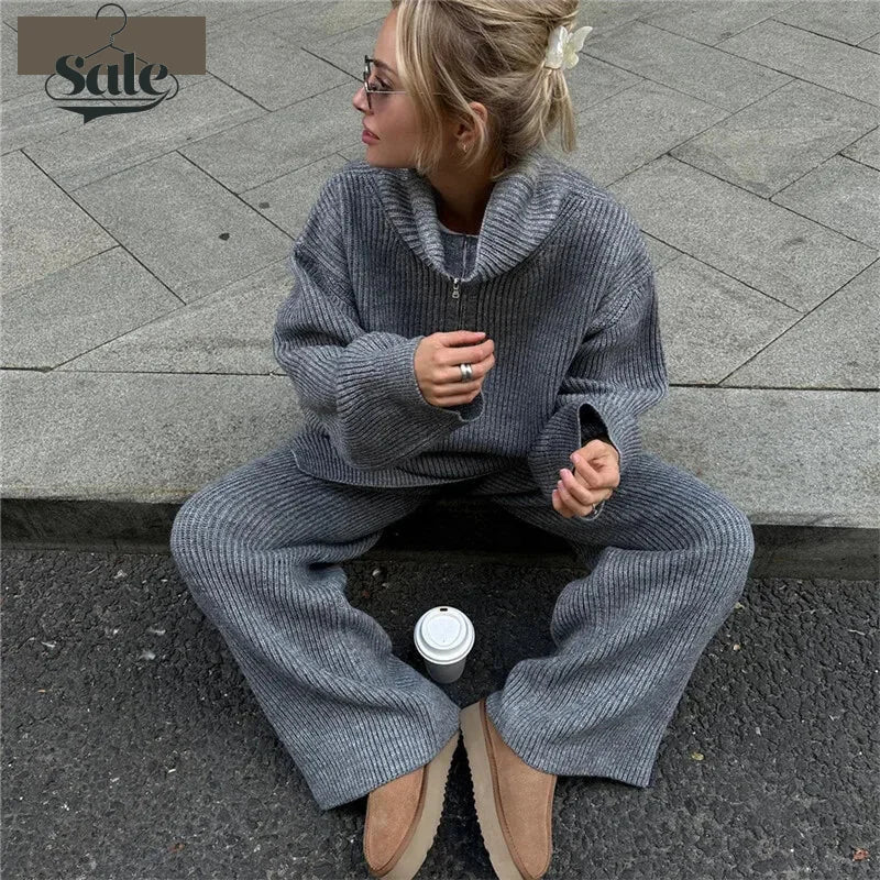 Outfit Sets - Casual Oversize Rib Knit Matching Set Outfit – Inspiring Confidence