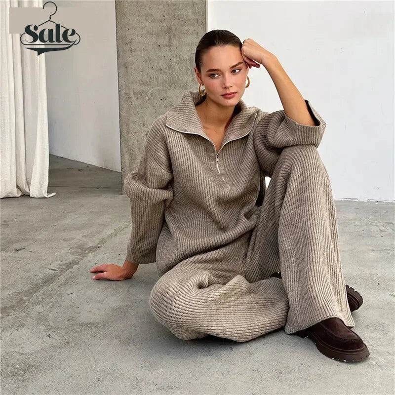 Outfit Sets - Casual Oversize Rib Knit Matching Set Outfit – Inspiring Confidence