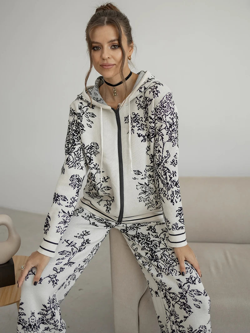 Outfit Sets - Iconic Vines Print Hoodies & Pants Matching Outfits Set