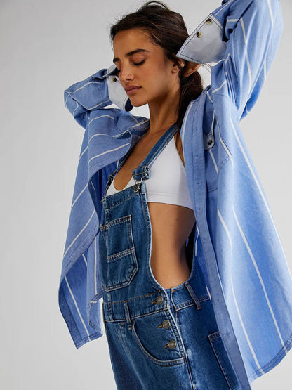 Loose Bib Jeans Utility Overalls - Women's Denim Playsuit