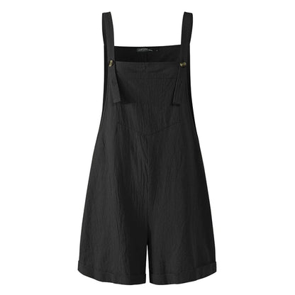 Overalls- Solid Lounge Summer Overalls Playsuit for Women- Black- Pekosa Women Fashion