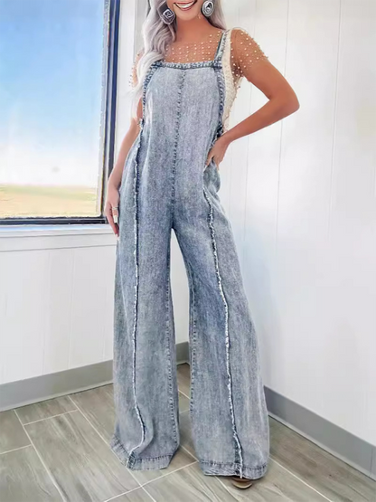 Overalls- Trendy Wide-Leg Denim Playsuit Overalls for Women- - Pekosa Women Fashion