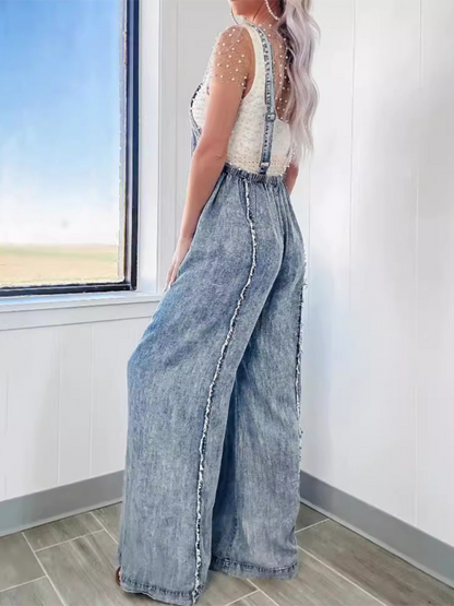 Overalls- Trendy Wide-Leg Denim Playsuit Overalls for Women- - Pekosa Women Fashion