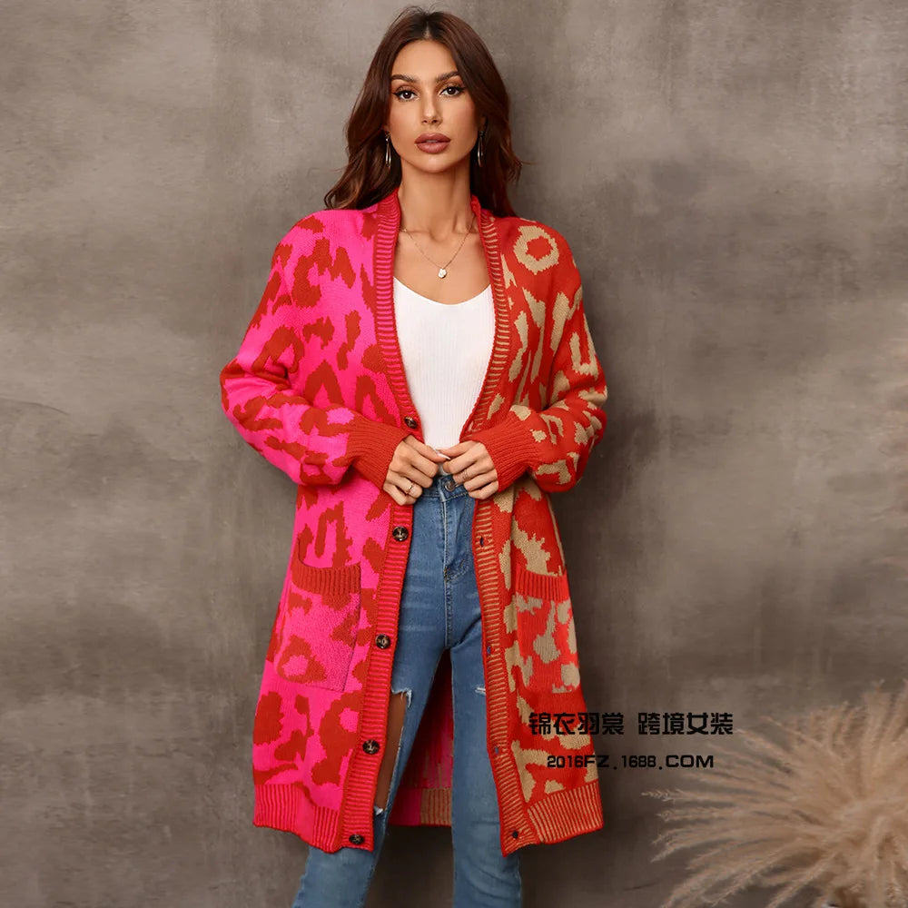 Oversized Cardigans - Chic Predator Print Cardigan