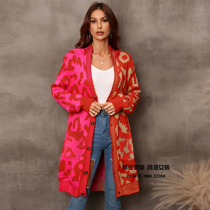 Oversized Cardigans - Chic Predator Print Cardigan