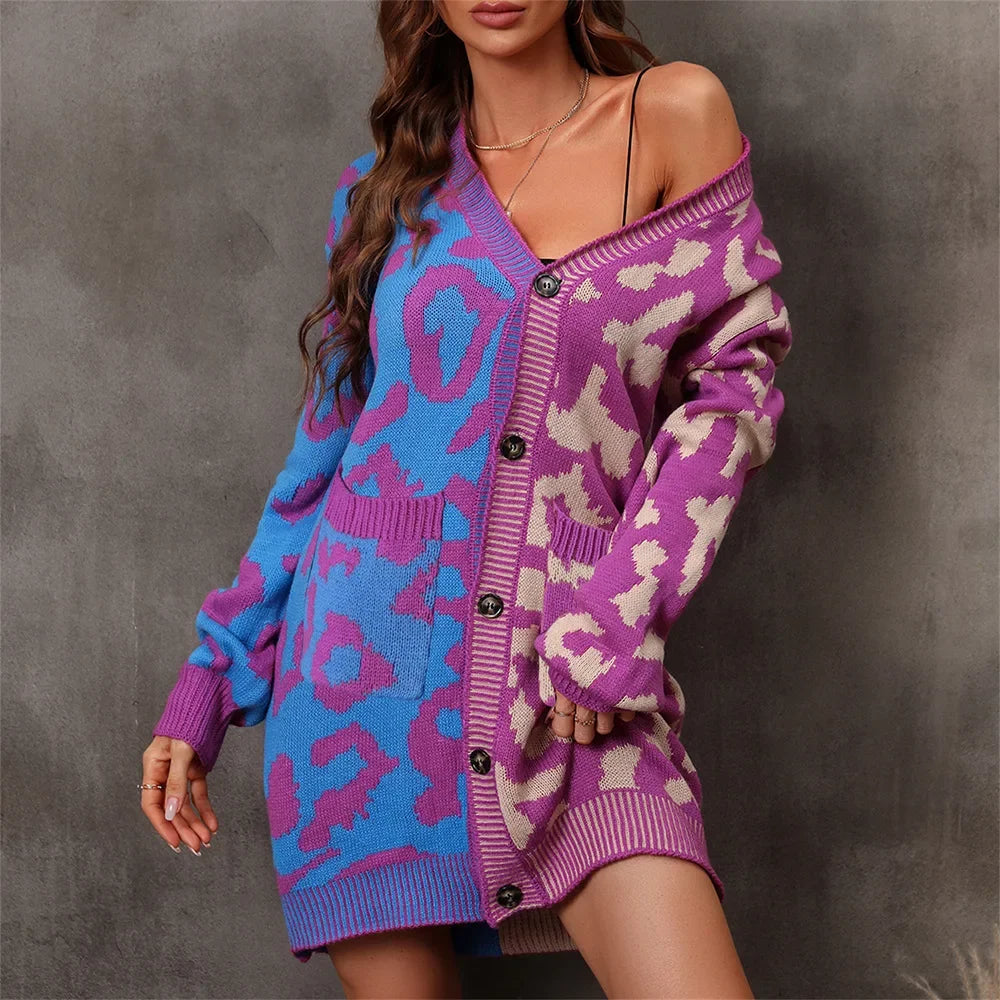 Oversized Cardigans - Chic Predator Print Cardigan