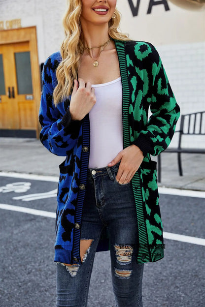 Oversized Cardigans - Chic Predator Print Cardigan