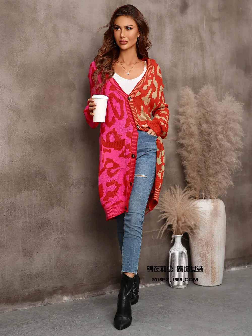 Oversized Cardigans - Chic Predator Print Cardigan