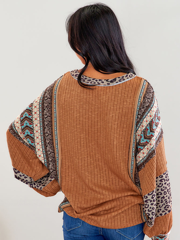 Oversized Tops - Oversized Casual Bohemian Top with Print Patchwork