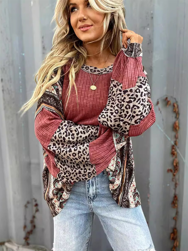 Oversized Tops - Oversized Casual Bohemian Top with Print Patchwork