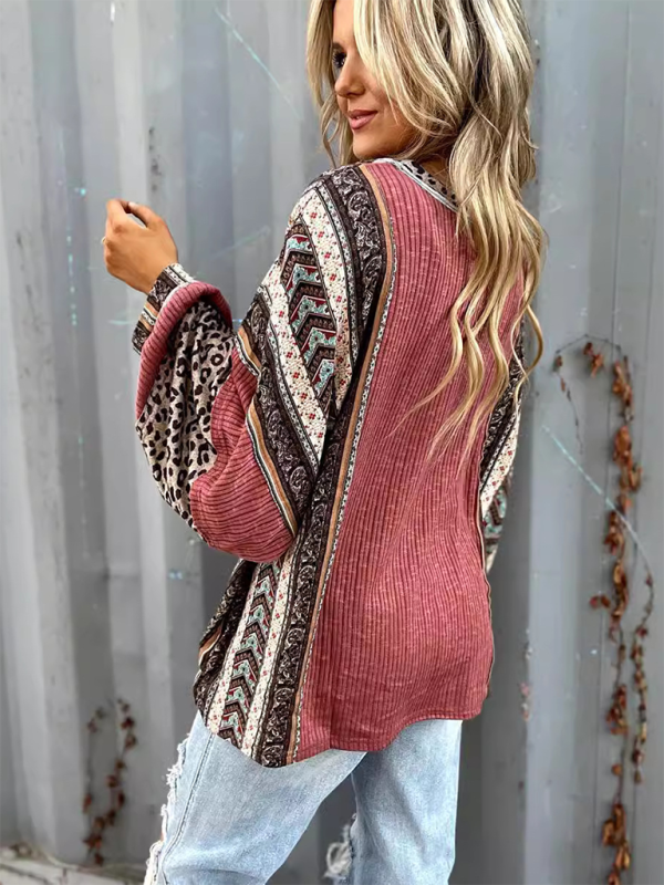 Oversized Tops - Oversized Casual Bohemian Top with Print Patchwork