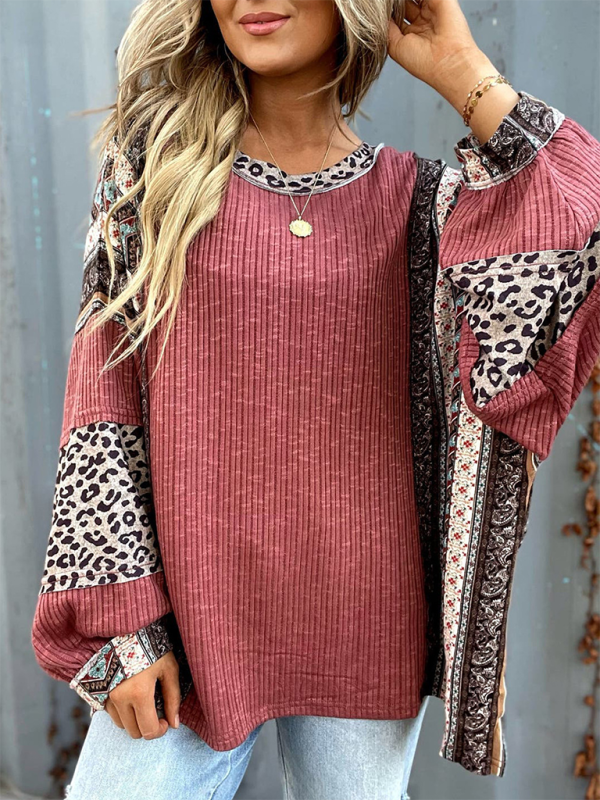 Oversized Tops - Oversized Casual Bohemian Top with Print Patchwork